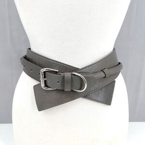 Vintage 90s Doncaster Womens Wide Wrap Belt Gray Leather Silver Made Italy S
